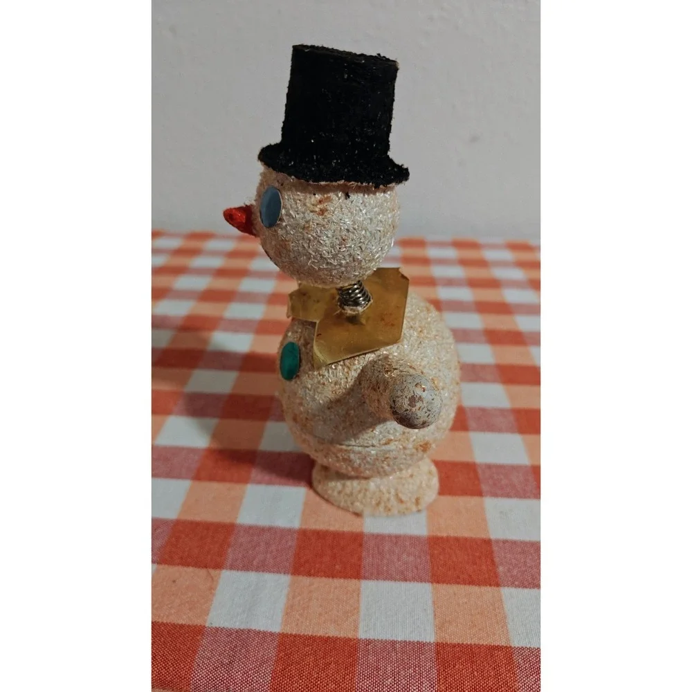 VINTAGE Paper Mache‎ Snowman West GERMANY Candy Holder cardboard mica 1930s